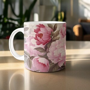 Pink Peony Mug, Floral Mug, Flower Mug, Elegant Coffee Mug, Tea Mug, Botanical Mug, Pink Floral Decor, Gift For Her, Coffee Lover Gift
