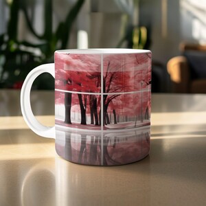 Pink Cityscape Mug: Modern Tree-Lined Design