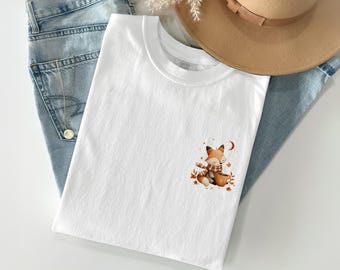 Maglietta Comfort Colors® Cozy Fox Fall / Maglietta con foglie autunnali e caffè / Maglietta Comfort Colors con tema boschivo fantasioso / Regalo per lei