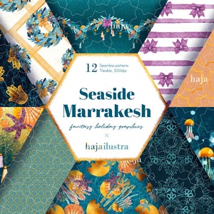 Bord de mer Marrakech impressions et papier numérique fantaisie pour personnaliser vos vacances de Noël inspirées par le Maroc et la mer