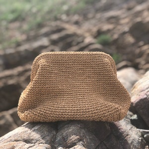 Raffia CLUTCH Bag, Crochet Clutch, Straw Clutch Bag, Woven Clutch, Knitted Clutch, Straw Purse, Summer HandBag, Cloud Clutch, Dumpling Bag