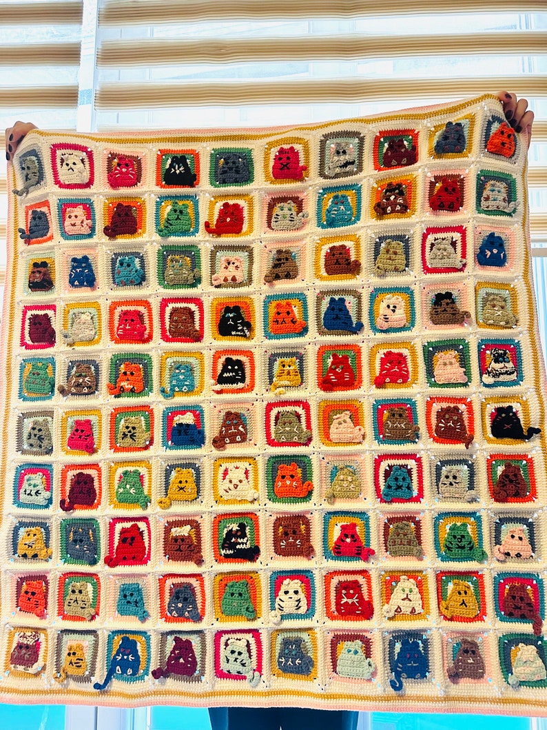 Cat Crochet Afghan Blanket Cat Crochet Square Blanket Etsy