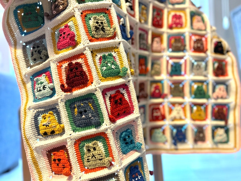 Cat Crochet Afghan Blanket Cat Crochet Square Blanket Etsy