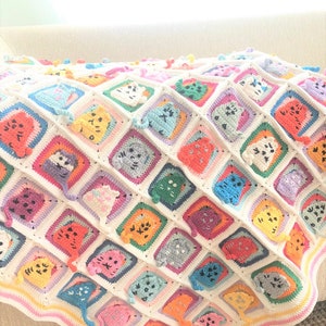 Colorful Afghan Blanket Cat, Crochet Afghan Blanket, Cat Crochet Square Blanket, Square Cat Blanket, HandKnitted Blanket, HandKnit Blanket