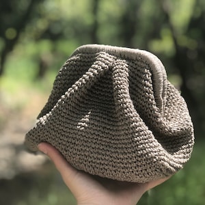 Raffia Cluth, Cloud Clutch, Dumpling Raffia Bag, Clutch Bag, Stone Color Raffia Bag, HandKnitted Clutch, Straw Purse, Summer HandBag