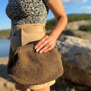 Green Straw Cluth, Raffia Cluth, Natural Clutch Bag, Purse Raffia Bag, HandKnitted Crochet Clutch, Summer Straw Purse, Handmade Cloud Clutch