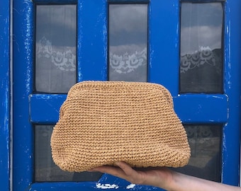 Crochet Clutch, Raffia CLUTCH Bag, Straw Clutch Bag, Woven Clutch, Knitted Clutch, Straw Purse, Boho HandBag, Cloud Clutch, Dumpling Bag
