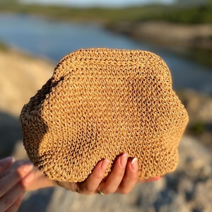 Mini Crochet Clutch, Mini RAFFIA CLUTCH, Woven Clutch Bag, Straw Clutch Bag, Raffia Tote Bag, HandKnitted Clutch, Straw Purse, Dumpling Bag