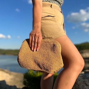Natural Raffia Bag, Raffia Clutch, Natural Bag, Crochet Pouch Bag, Raffia Cloud Bag, Raffia Bag, Raffia Shoulder Bag, Straw Clutch Bag,