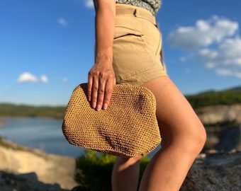 Natural Raffia Bag, Raffia Clutch, Natural Bag, Crochet Pouch Bag, Raffia Cloud Bag, Raffia Bag, Raffia Shoulder Bag, Straw Clutch Bag,