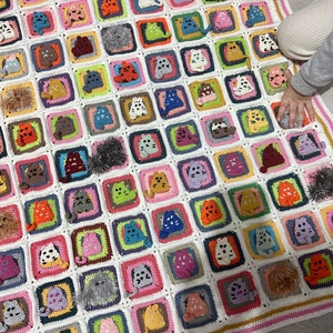 Cat Crochet Blanket, Many Cat Crochet Square Blanket, Colorful Afghan Blanket, Square Cat Blanket, HandKnitted Blanket
