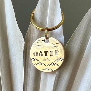 Sunrise Dog Tag (+more tag shape/color options!) | Sunrise Mountains Tag, Birds Dog Tag, Mountains Dog Tag, Sun Dog Tag, Wanderlust Tags