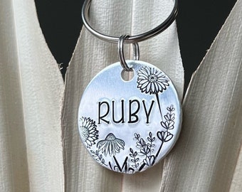 Wildflowers Dog Tag (+more tag shape/color options!) Floral Dog Tag, Flowers Dog Tag, Summer Dog, Handstamped Metal Dog Tag, Wanderlust Tags