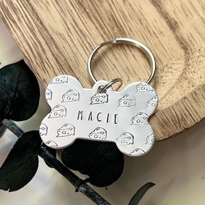 Cheese Dog Tag (+more tag shape/color options!) Cheese wedge Dog Tag, cheddar Gouda dog tag, Handstamped Metal Dog Tag | Wanderlust Tags