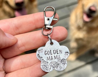 Golden Mama Keychain, Dog Mom Keychain | Floral Dog Mom Keychain, Golden Retriever Keychain, Dog Keychain, Wanderlust Tags