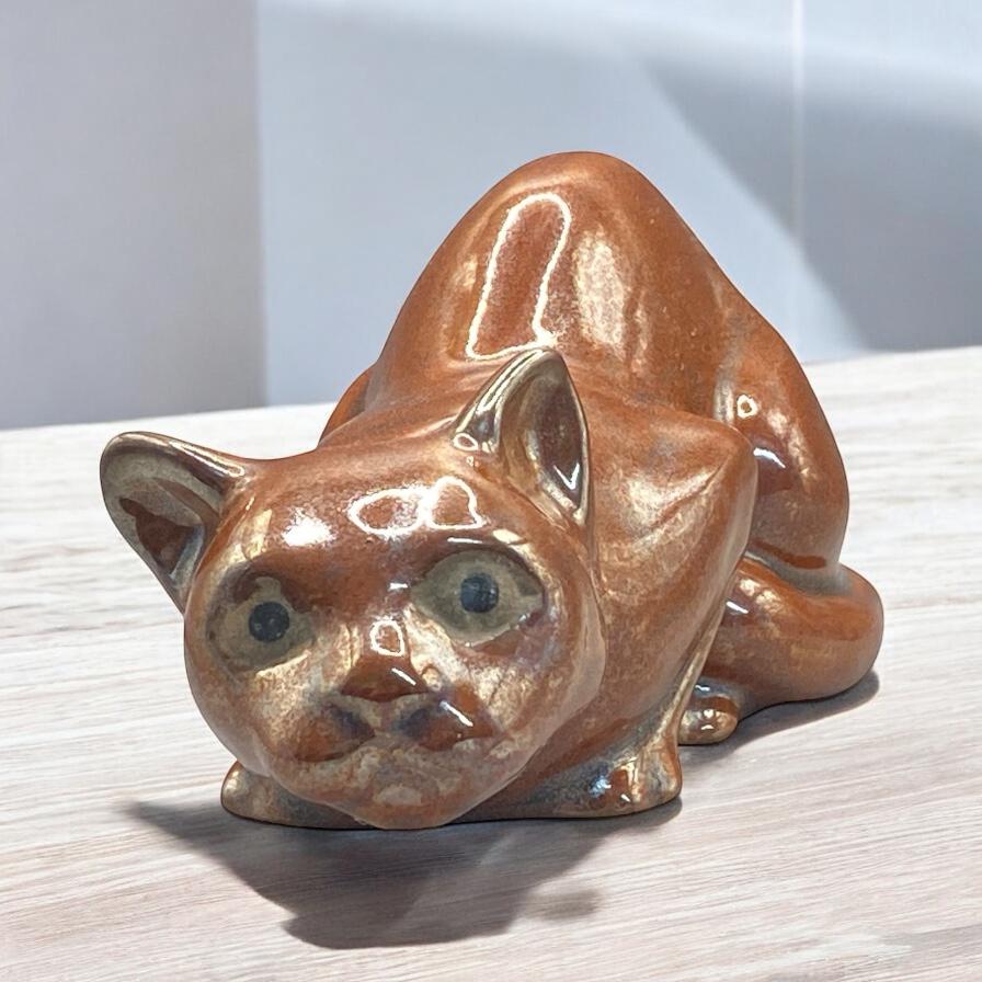 Brown Japanese Vintage Stoneware Cat From Takahashi San Francisco