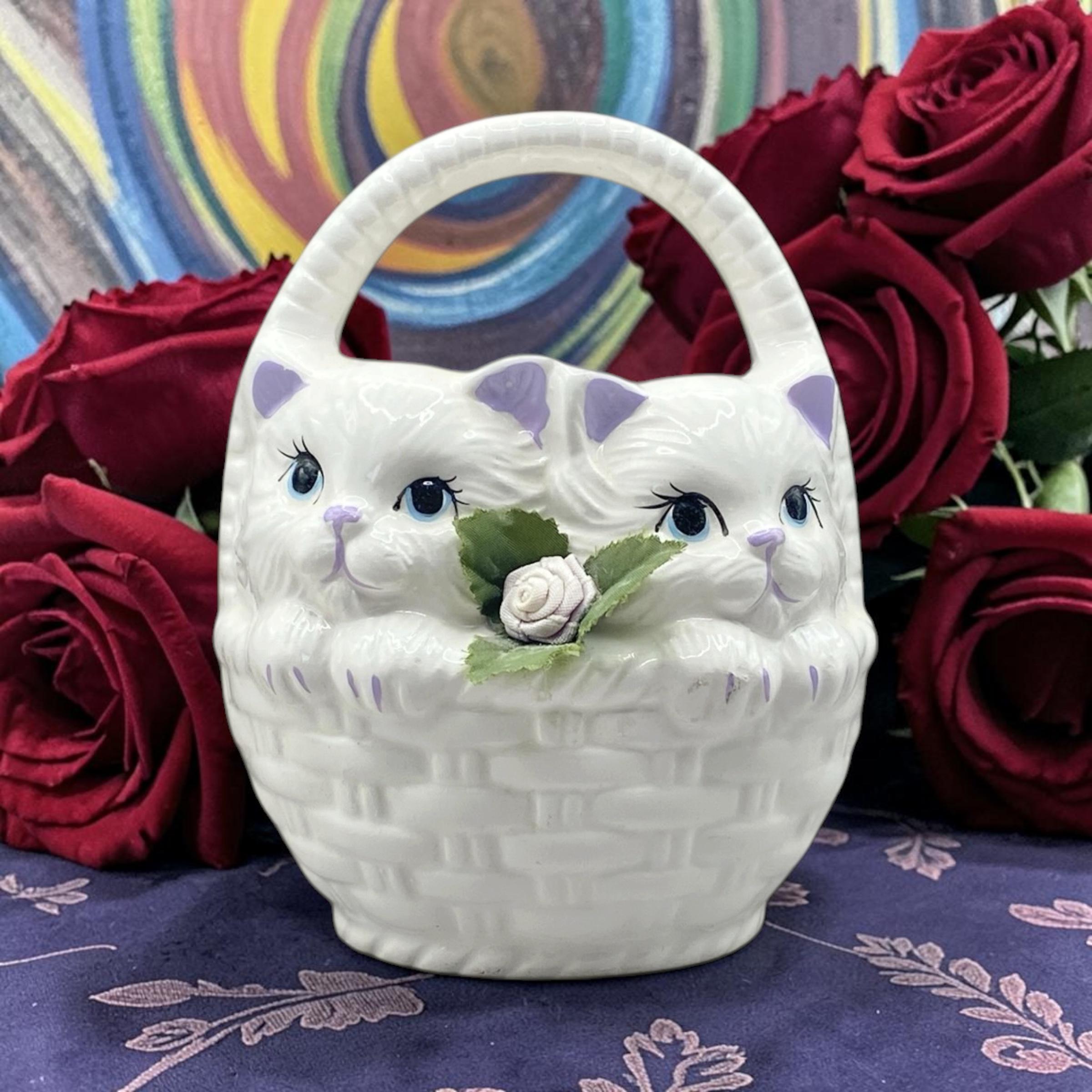 Vintage Porcelain 3 Kittens Basket - Etsy