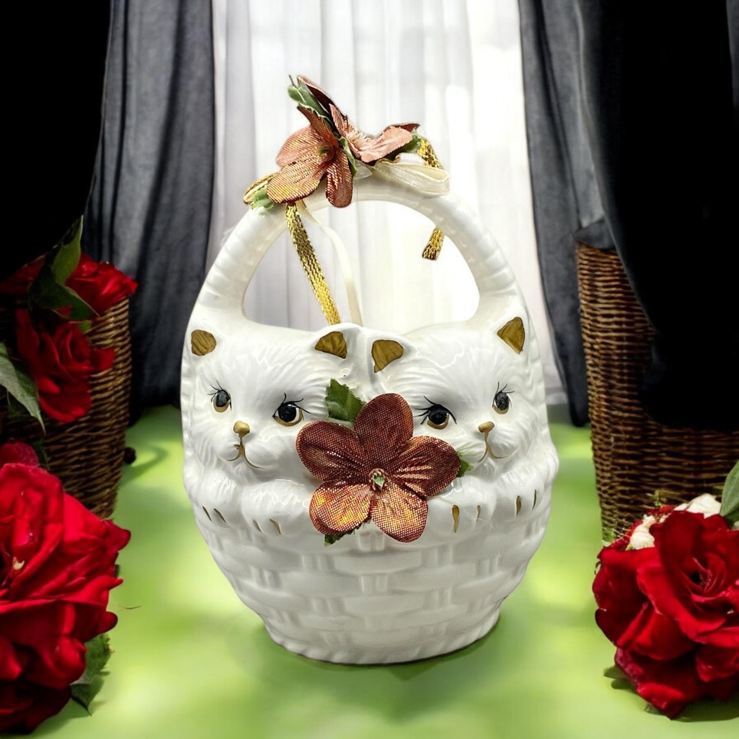 Vintage Porcelain 3 Kittens Basket - Etsy