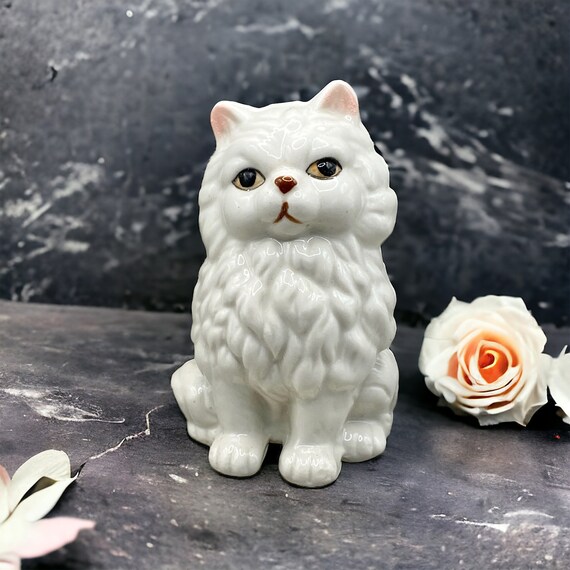 ペルシャ猫 白色 陶器 置物 ペルシャネコ 陶器製置物 ITALY 訳あり