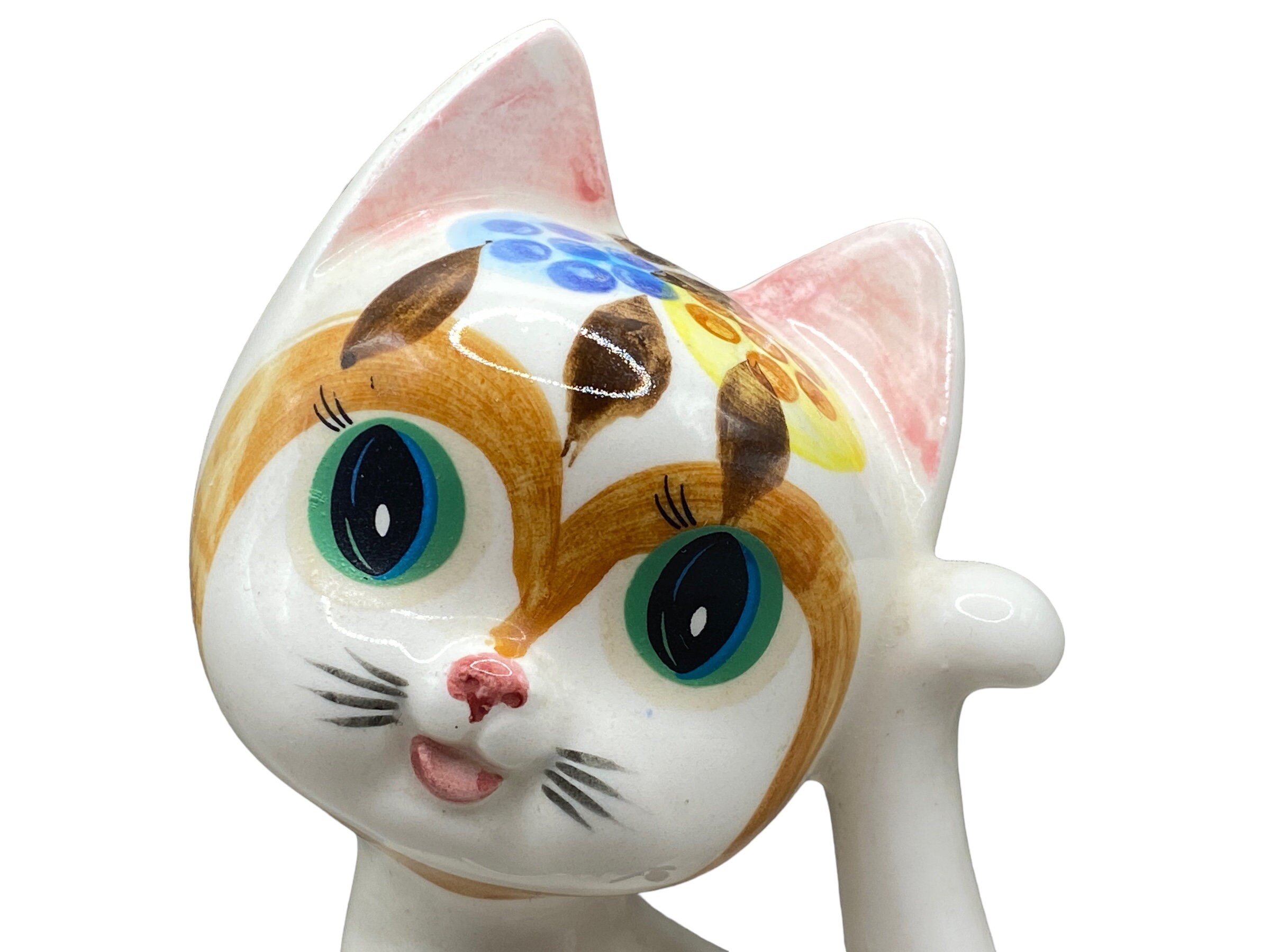 1950-60年代アメリカ手描きの瞳が美しく芸術的な雰囲気の猫ちゃんの陶器 1950-60年代アメリカ手描きの瞳が美しく芸術的な雰囲気の猫ちゃん