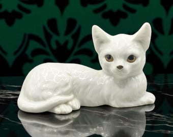 Vintage Cat Ceramic White Kitty Golden Eyes Style Pottery No