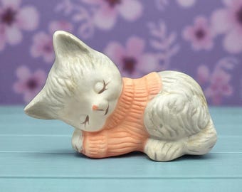 パーク・ローズ・ブリドリントン陶器の猫の置物：釉薬花模様の陶器