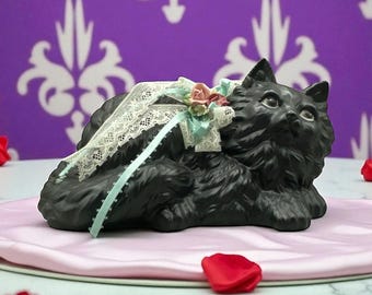 Hermoso gato vintage de porcelana negra. Grande (ver tamaños). De los años 90. Decoración coleccionable para el hogar. Regalo para amantes de los gatos. Hecho en Taiwán. Retro.