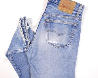 92' Distressed Vintage Levi's 501 W30 L33 made in USA light blue faded jeans levis 501 30/33 High rise women men wash 90s waist 30