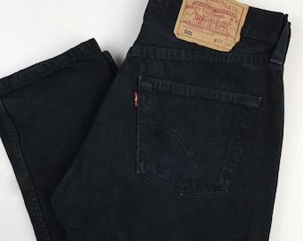 Deadstock Levi's 501 Black Jeans: 90s USA Made Raw Denim W29 L32