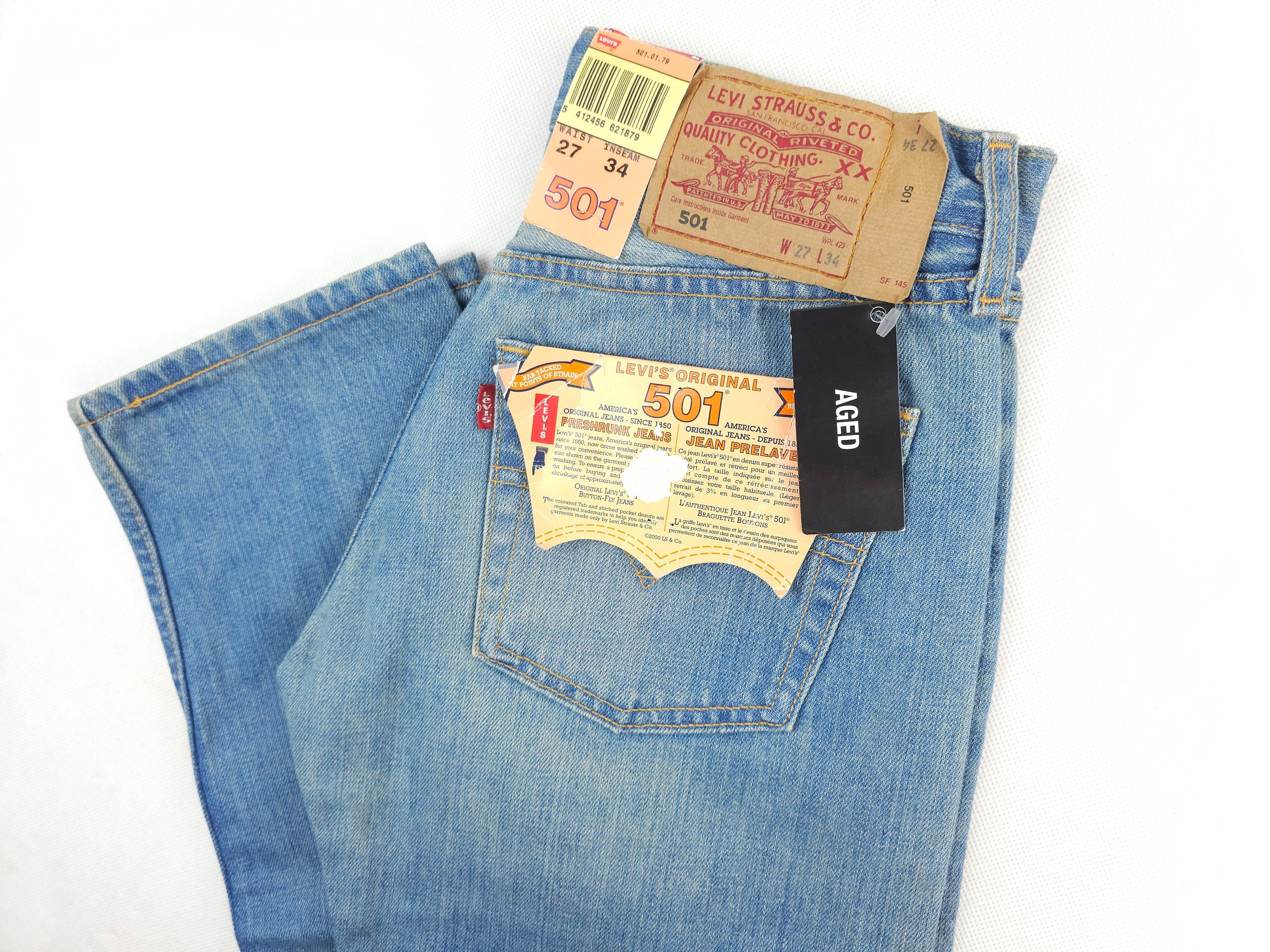 Levi's 501 Vintage Deadstock With Tags W26 L34 Actual Size Levi's 501 Vintage Deadstock With Tags W26 L34 Actual Size