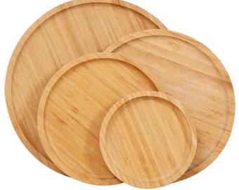 Bamboo Round Tray Serving Tray Large Wood Plate for Tea Coffee Round Platter
