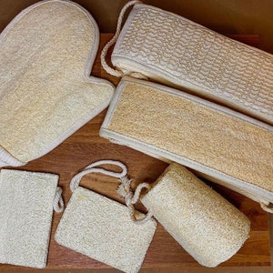 Exfoliating loofah / bath glove / bath belt / sponge on a rope / double side dishwashing pad on a rope