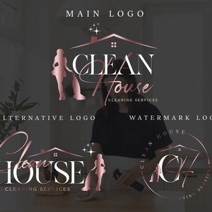 Rose Gold Reinigung Logo, Vorgefertigtes Logo, Haus Reinigung Logo, Reinigung Service Logo, Reinigung Business Logo, Hausmädchen Logo, Housekeeper Logo