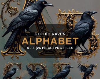 Gothic Raven Alphabet PNG, Ornate Letters, Dark Fantasy Digital Letter, Transparent Background, Digital Download