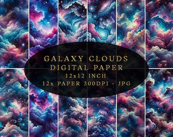 Galaxy Wolken Digitales Papier, Glitter, nahtlose Texturen, JPG Hintergrund, Sofort Download