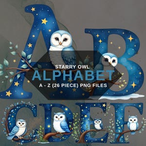 Alfabeto de coruja PNG Clipart, Letras de Noite Estrelada, Fundo Transparente, Download Digital