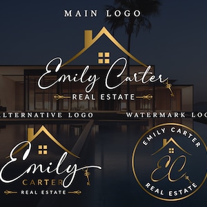 Gold Real Estate Logo, Realtor Logo, Premade Logo, Real Estate Agent Logo , Minimalist Logo, House Logo, Signature Logo, Realtor Logo Set