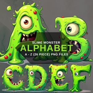 Alfabeto de monstruos PNG, imágenes prediseñadas de letras de slime, fondo transparente, descarga digital