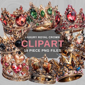 19 Royal Crown PNG Clipart, Luxury Tiara Digital Download, King Queen Crown Illustration, Wedding Jewelry Clipart, Instant Download