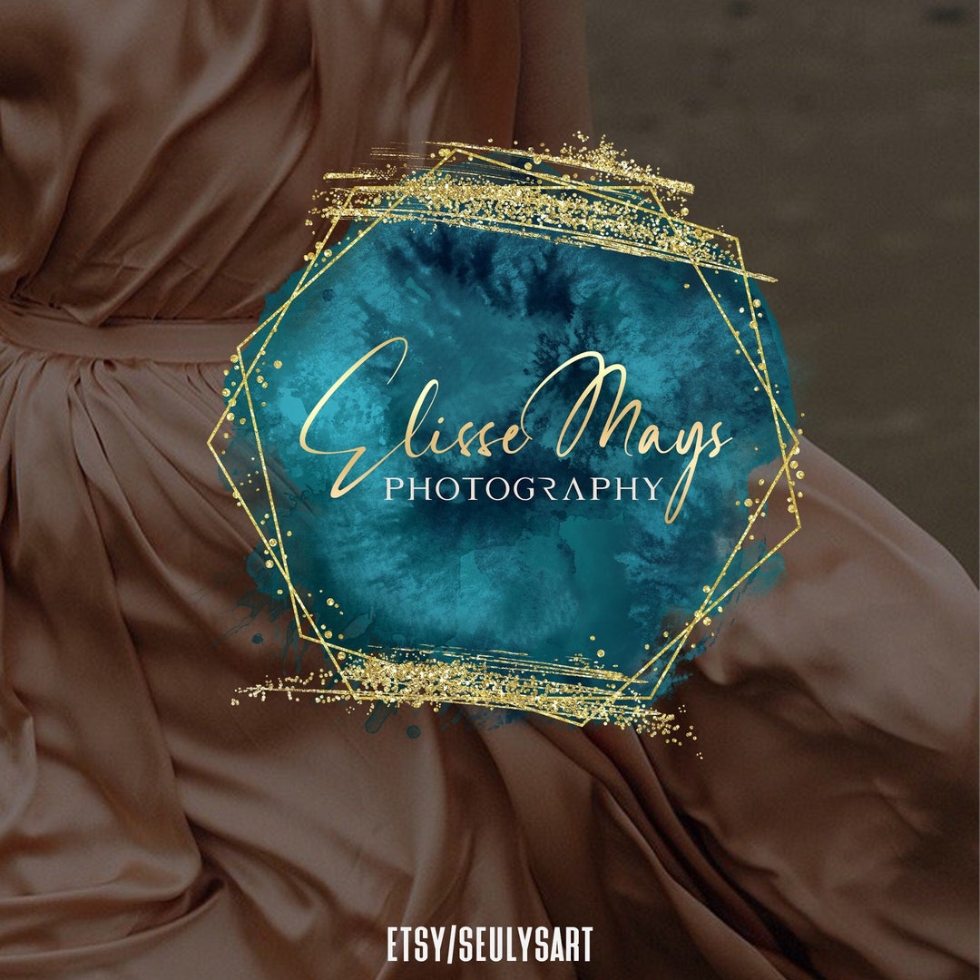 Blue Watercolor Logo Design, Premade Logo Design, Gold Logo Design