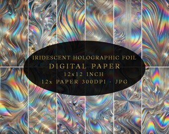 Iridescent Holographic Foil Digital Paper, Rainbow Background, Luxury Pattern, JPG Background, Instant Download