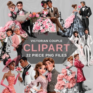 Victorian Romantic Couple PNG Clipart Set, 22 Cute Digital Lovers, Wedding, Fairytale, Printable Art, Instant Download