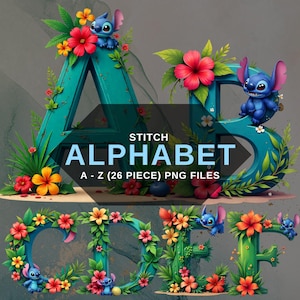 Stitch Alphabet PNG Clipart, 26 Letters Digital Download, Cute Baby Stitch Letters for Nursery Decor, Birthday & Printing, Instand Download
