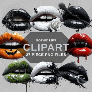 27 Gothic Lips PNG Clipart, Dark Aesthetic Lip Art, Black Lipstick Digital Download, Halloween Sublimation, Instant Download
