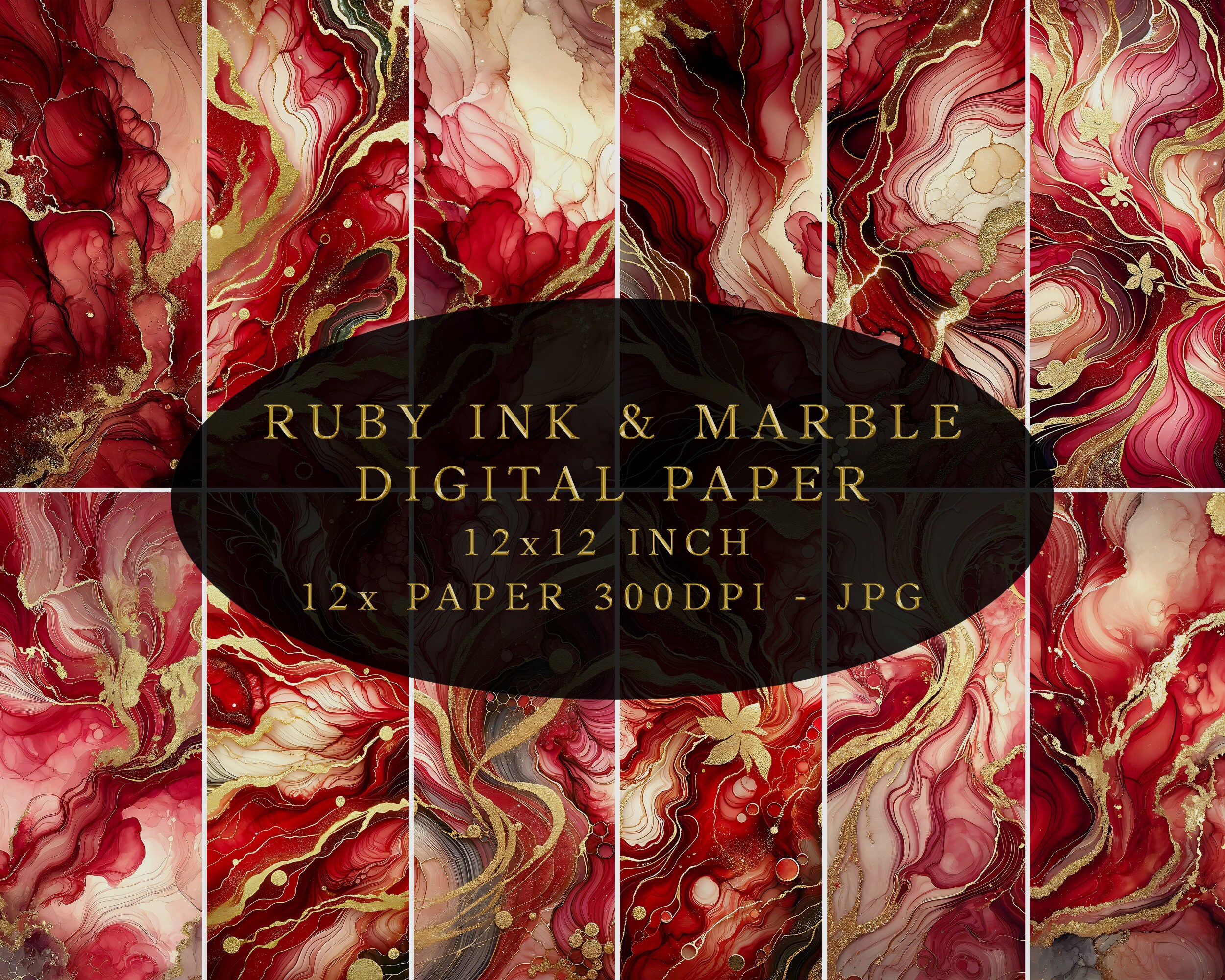 Alcohol Ink Ruby Gold Marble Digital Paper, Glitter Background, Seamless Textures, JPG Background, Instant Download