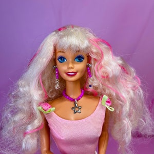 OOAK - Rescued Barbie - Custom Doll in Pink Dress Blond and Pink Curly Hair