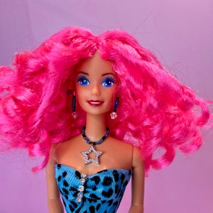 OOAK - Rescued Barbie - Jessica - Custom Rerooted Doll in Blue Dress Pink Hair