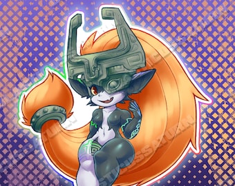 May include: Iridescent sticker featuring a cartoon character with a gray helmet, black and white body, and orange hair. The character has red eyes and is smiling. The sticker has a colorful outline and the text "Iridescent Sticker" at the top.