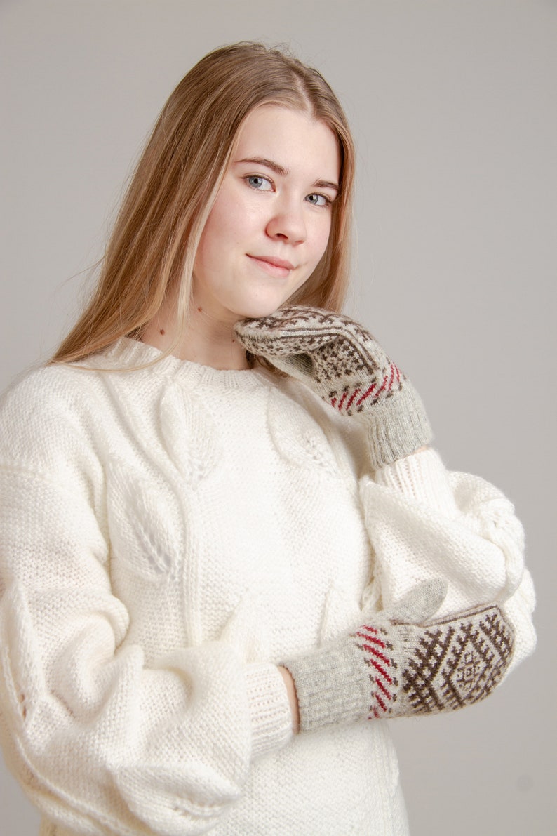 Wool Mittens for Women Nordic Ornament Knit Mittens Etsy