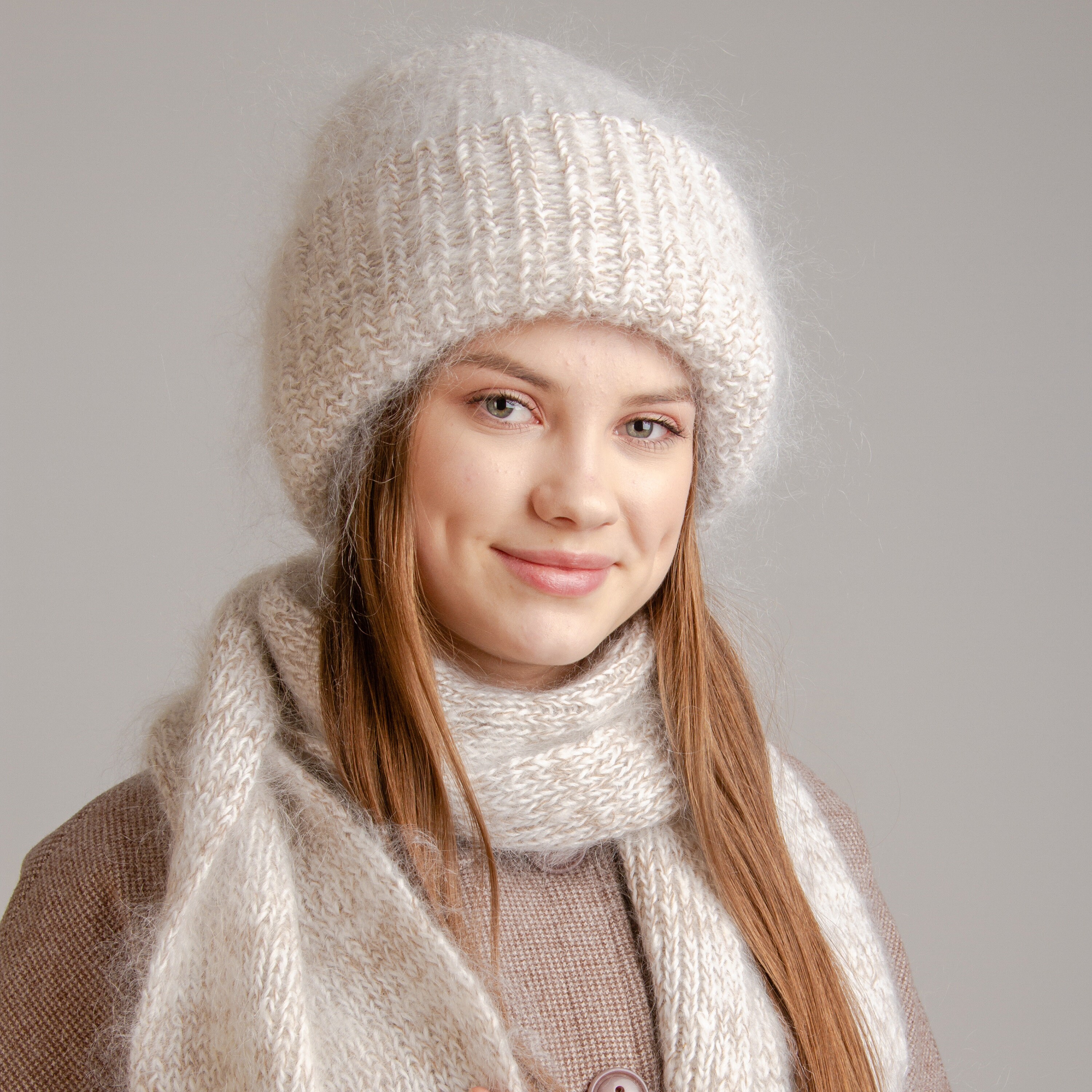 LITZEE Women Knitted Hat Scarf Set Winter Warm Thicken Crochet Bobble Pom  Pom Beanie Hat Cap